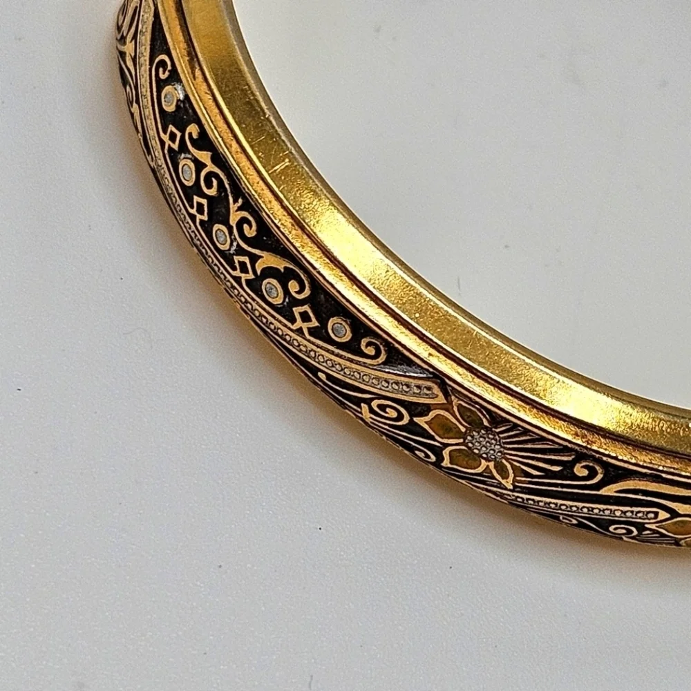 VINTAGE Damascene Gold-Filled Etched Child Hinged Cuff Bracelet Bangle